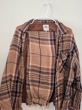 Aerie Crinkle Cotton Gauze Plaid Flannel Matching Jogger Set